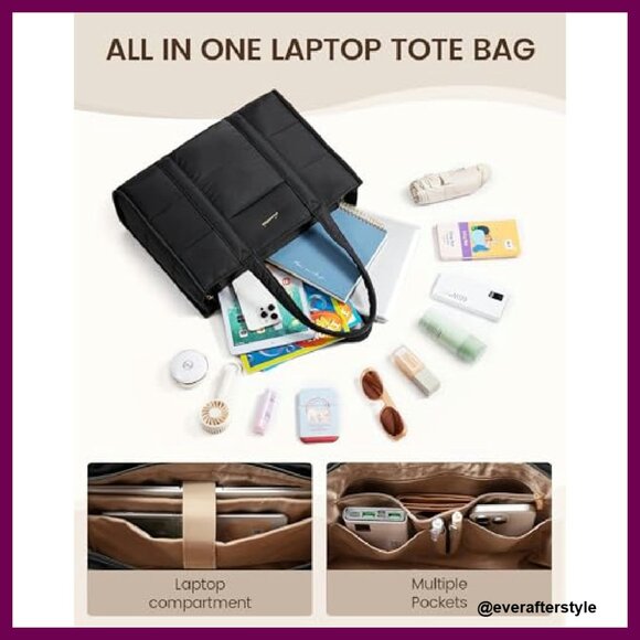 Puffer Tote Bag Quilted Lightweight Casual Shoulder Bag for Work Travel - Picture 5 of 7